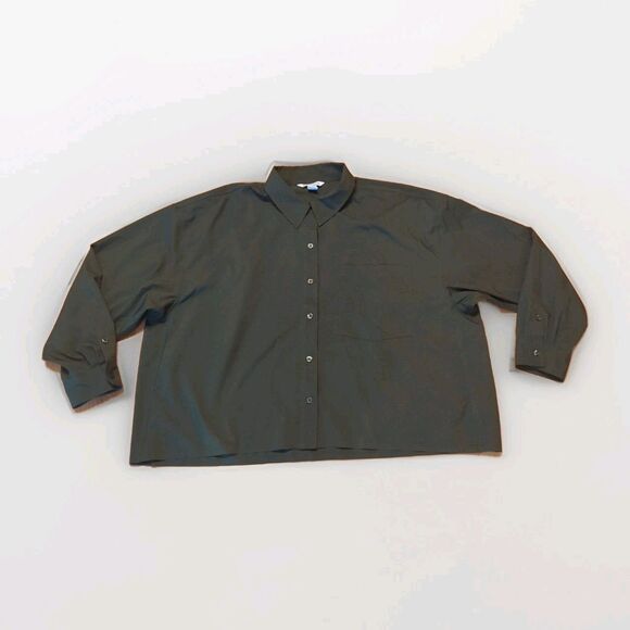 Athleta Cropped Stretch Tech Top Womens XL Green Button Up Long Sleeve - Picture 1 of 6